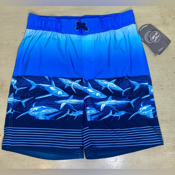 Swim Trunks Blue Boy Size 10 Shark Print Board Shorts - Picture 4 of 8